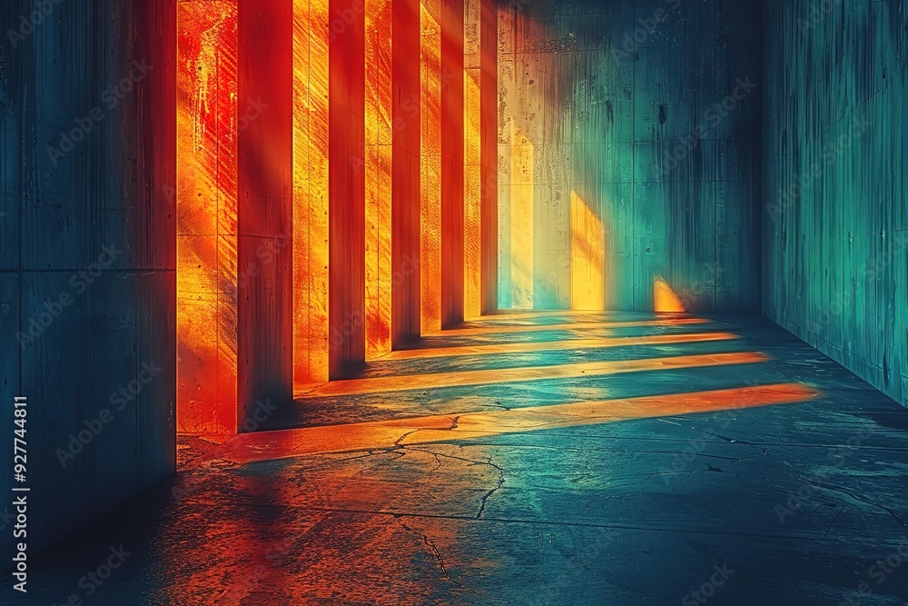 Poster dynamic interplay of light and shadow in an abstract urban setting , free space for text --ar 3:2 --