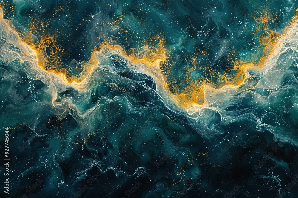 Poster enigmatic patterns of the deep ocean brought to life in abstract art , free space for text --ar 3:2 