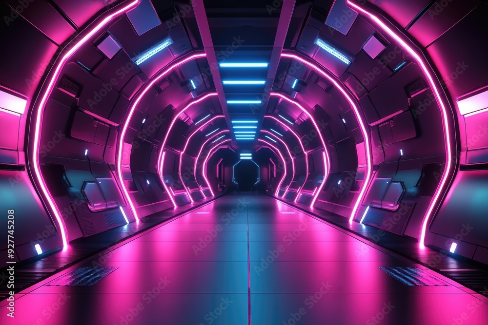 Wall mural Neon lit tunnel