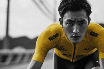 Man on bike in yellow jersey