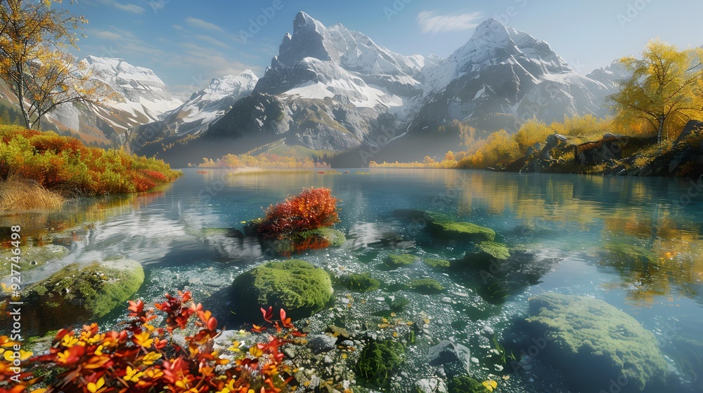 Canvas Prints autumn ice blocks and crystal clear water image