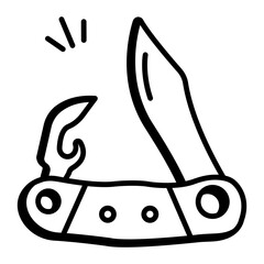 Pocket knife icon in doodle style 