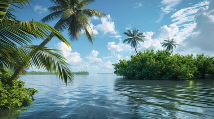 Obraz premium Exotic island is surrounded by blue ocean waters
