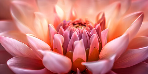 Close-up of pink dahlia flower in bloom with soft-focus background