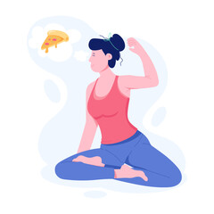 Woman craving for pizza, flat illustration 