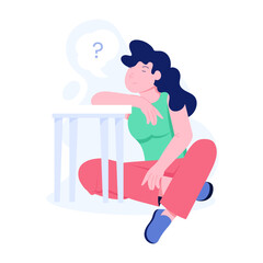 Character based flat illustration of pondering girl 