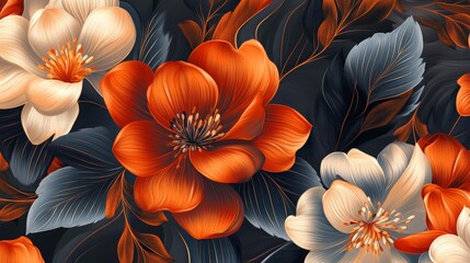 Floral Art Deco print, fashionable and modern background.