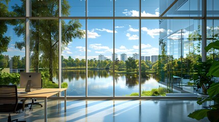 Beautiful office overlooking the park and lake picture