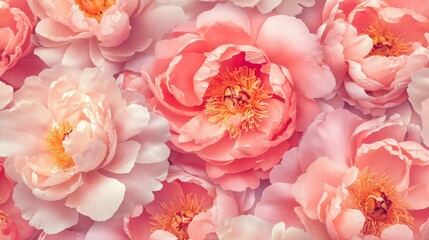 Retro stylish collage with seamless pattern of pink peonies in boho style.