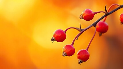 Close-up of Red Berries on Branches with Soft Bokeh and Autumn Background. AI generated image