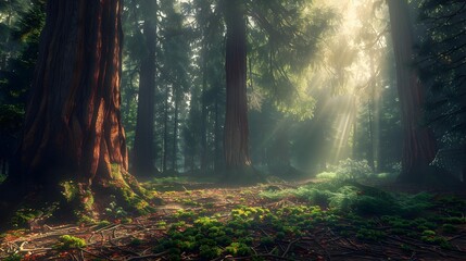 Obraz premium Sequoia landscape where tall trees create an atmosphere