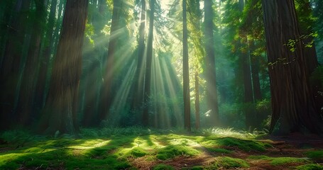 Obraz premium Landscape among redwoods where tall trees create shade