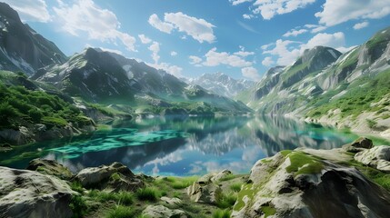 Obraz premium Landscape a wide crater surrounded by green hills