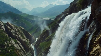 A huge drop where water rapidly falls down