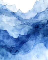 Naklejka premium Abstract blue watercolor painting of flowing, organic shapes resembling mountains.