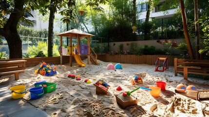 A sandbox with a variety of toys image