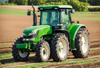 Obraz premium Isolated on white, this green agricultural tractor exemplifies modern farming technology, ideal for efficient fieldwork and sustainable agriculture