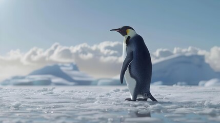 An emperor penguin standing on the ice img