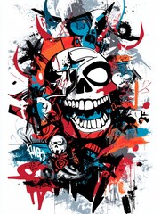 Urban Canvas. Street Art T-Shirt with Graffiti Illustrations and Bold Colors