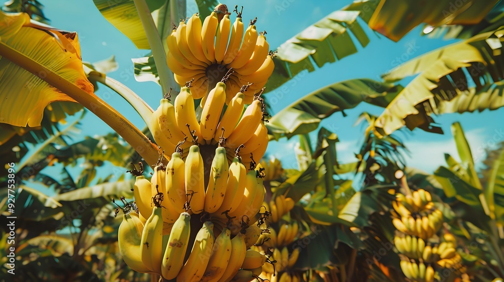 Wall mural plantations banana trees growing with other fruits such