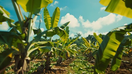 Plantations banana trees growing with other fruits such
