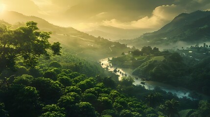 Plantations coffee trees on the hillside