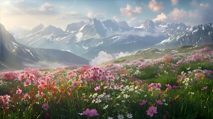 The alpine plateau is strewn with alpine flowers