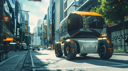 Fototapeta premium A robotic delivery platform that moves along city picture