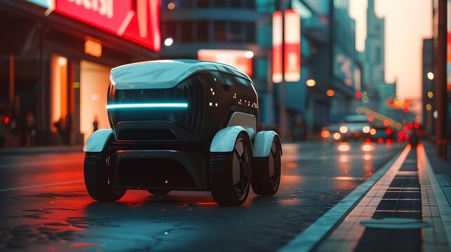 A robotic delivery platform that moves along city image