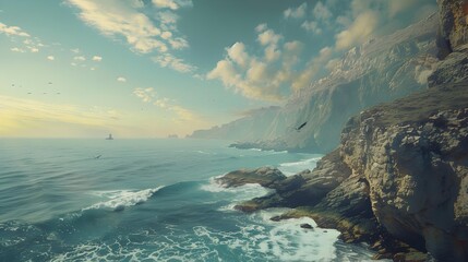 Coast wild and rugged cliffs overhanging the sea img