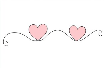 Two pink hearts on the left and right, simple line art, white background, one small wavy line in between them.