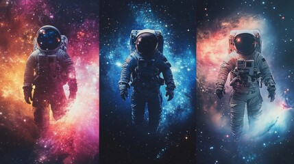 Abstract image of space with astronaut and galaxy created for posters and banners, astronomical future.