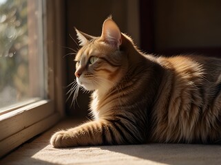 Tabby Cat Looking Out Window.