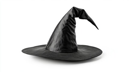 Black Halloween witch hat isolated against a white background