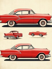 Obraz premium Vintage Red Coupe Car Illustration