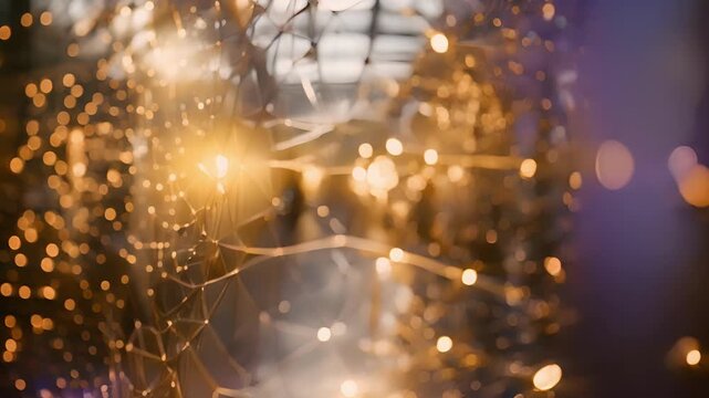 A large installation resembling a web of interconnected strings symbolizing the complex and interdependent nature of the universe according to superstring theory.