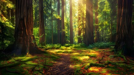 Naklejka premium A walk among the redwoods where tall trees img
