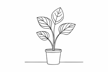 
Potted plant line art vector illustration, House plant outline icon vector