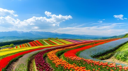 Expanses of magnificent spring flowers stretch