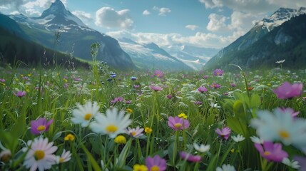 The expanses of switzerland covered with green meadows