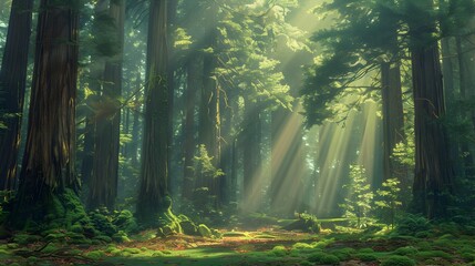 Obraz premium A forest paradise where redwood trees create dense picture