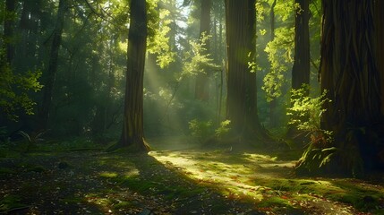 Fototapeta premium A natural paradise where redwood trees create dense image