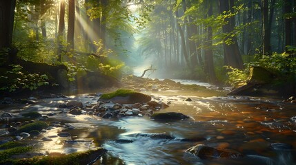 A river in the forest where the water picture