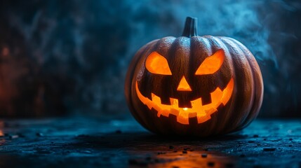 Halloween pumpkin head Jackolantern on a dark background