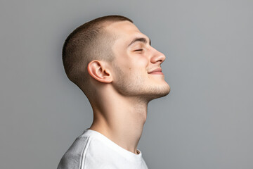 Fototapeta premium A close up of a man's face with her eyes closed