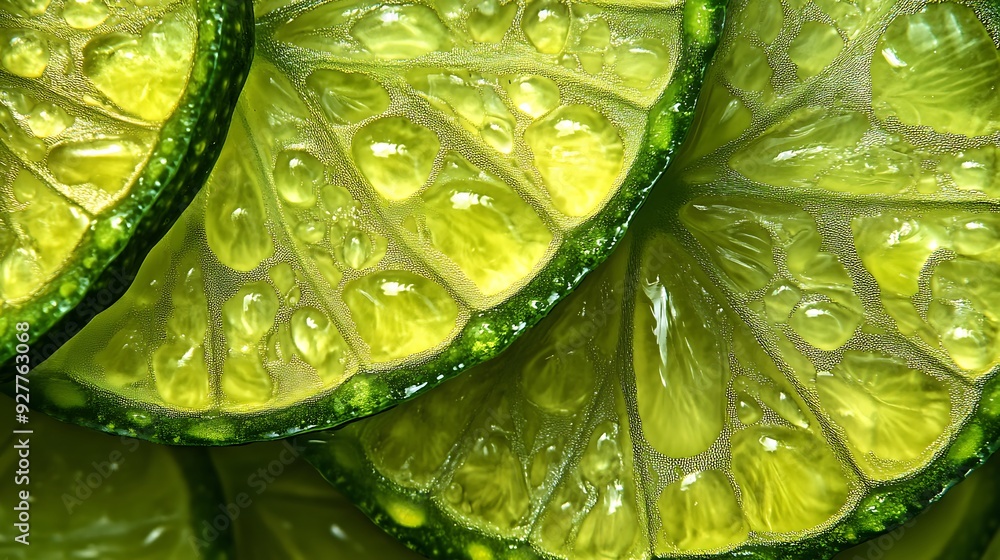 Poster close-up macro of lime slices with water droplets