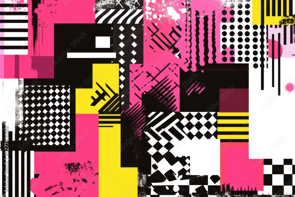 Poster bold geometric patterns and contemporary design themes. unique checkered styles and distorted tile p