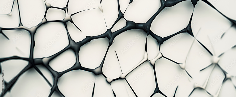 Wall mural abstract glass background, An abstract pattern of interconnected black lines creating a network resembling organic structures on a white background.