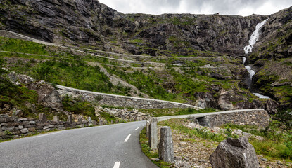 Panoramic view of the Trollstigen a mountain pass road in Norway.