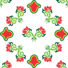 Real Tatar seamless pattern. Islamic floral geometry. Culture of the Tatar people, symbols of green and red